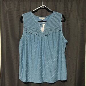 NEW Daniel Rainn Clip Dot Cutout Sleeveless Top in Blue Heaven Women’s Size XXL
